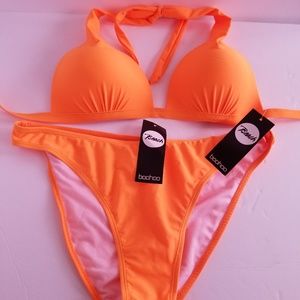 BooHoo Beach Neon orange 🔥2 pc bikini 👙NWT Sz 14
